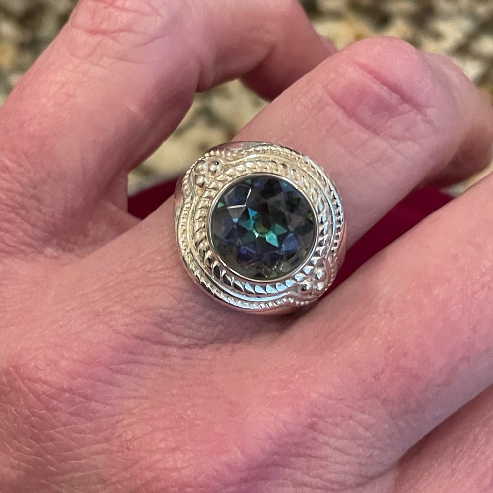 Solid Sterling Silver Size 7 1/2 Rainbow Topaz Ri… - image 1